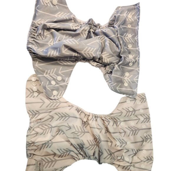 Lot Of 6 Adjustable Baby Cloth Diapers With Snap Buttons Gray & White Patterns - Picture 4 of 4